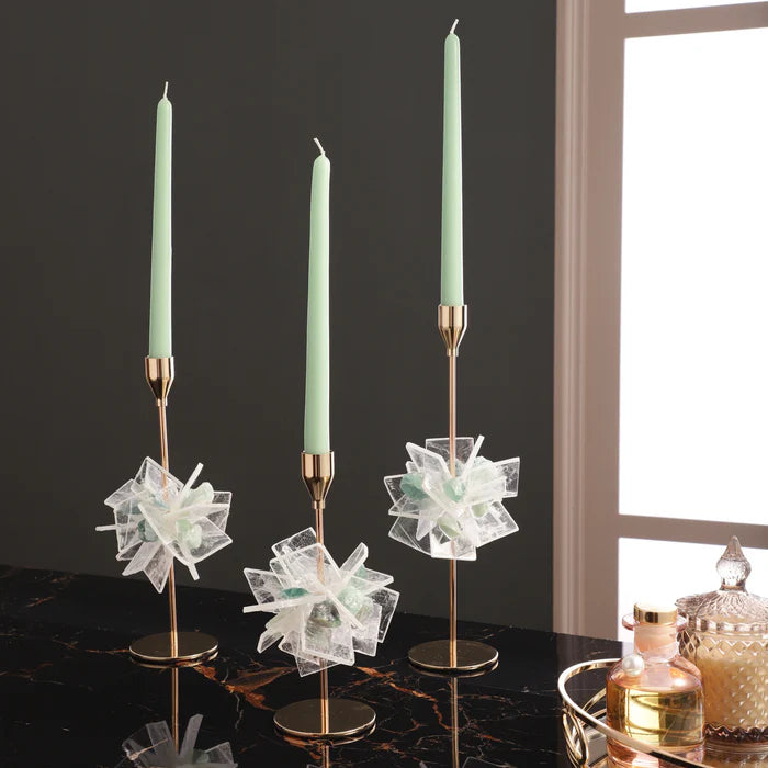 Green & White Crystal Candle Stand (Single)
