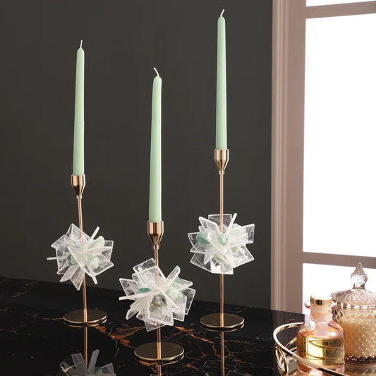 Green & White Crystal Candle Stand (Single)